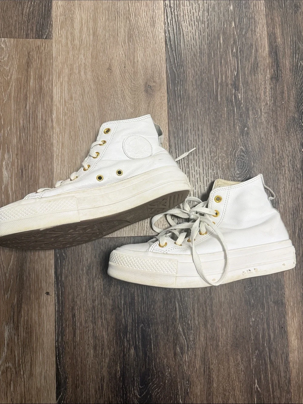 Converse High-Top Sneakers in Cream with Gold Eyelets